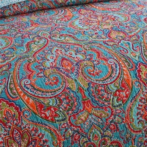 Cotton Bedspread Quilt Sets-Reversible Patchwork Coverlet Set, European - Picture 4 of 7